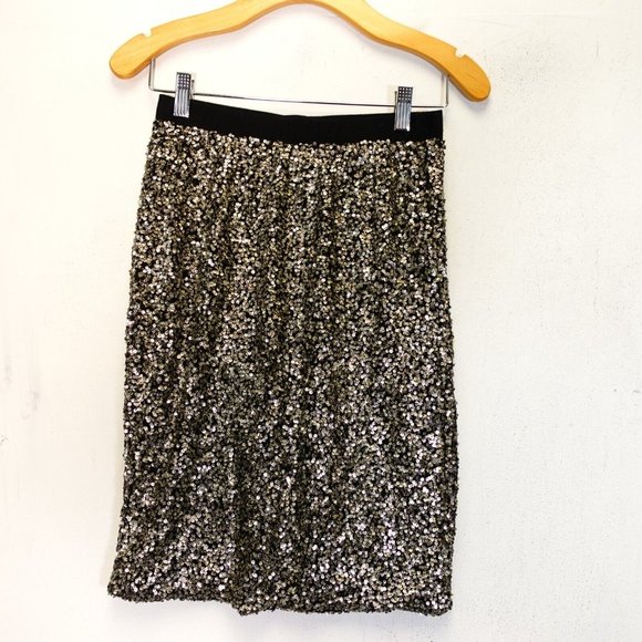 Maurices Skirt Small Black Silver Sequin Stretch Party Club Midi Pencil Allover - Picture 1 of 8
